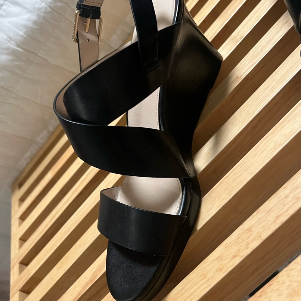 Cole Haan Black Wedge Sandals with Modern Design - Picture 5 of 7